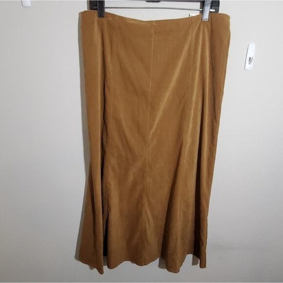 Vintage Y2K 90s Tan Vegan Suede tulip moleskin midi skirt plus size 14 New - Picture 2 of 7